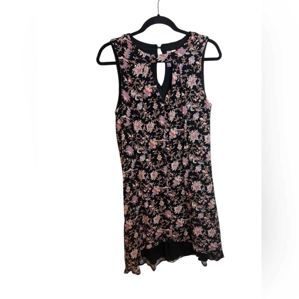Alya Black Floral Hi-Low Cut Out Trapeze Dress